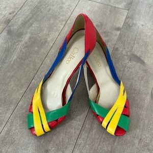 Vintage 90s Calico Rainbow Open Toe Low Heels Women’s size 7.5